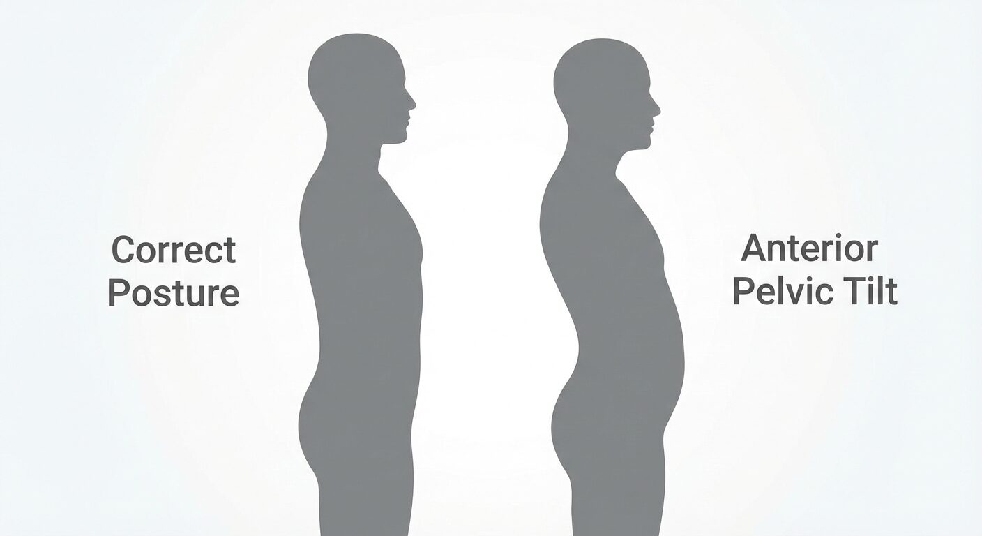 正しい姿勢と反り腰の比較