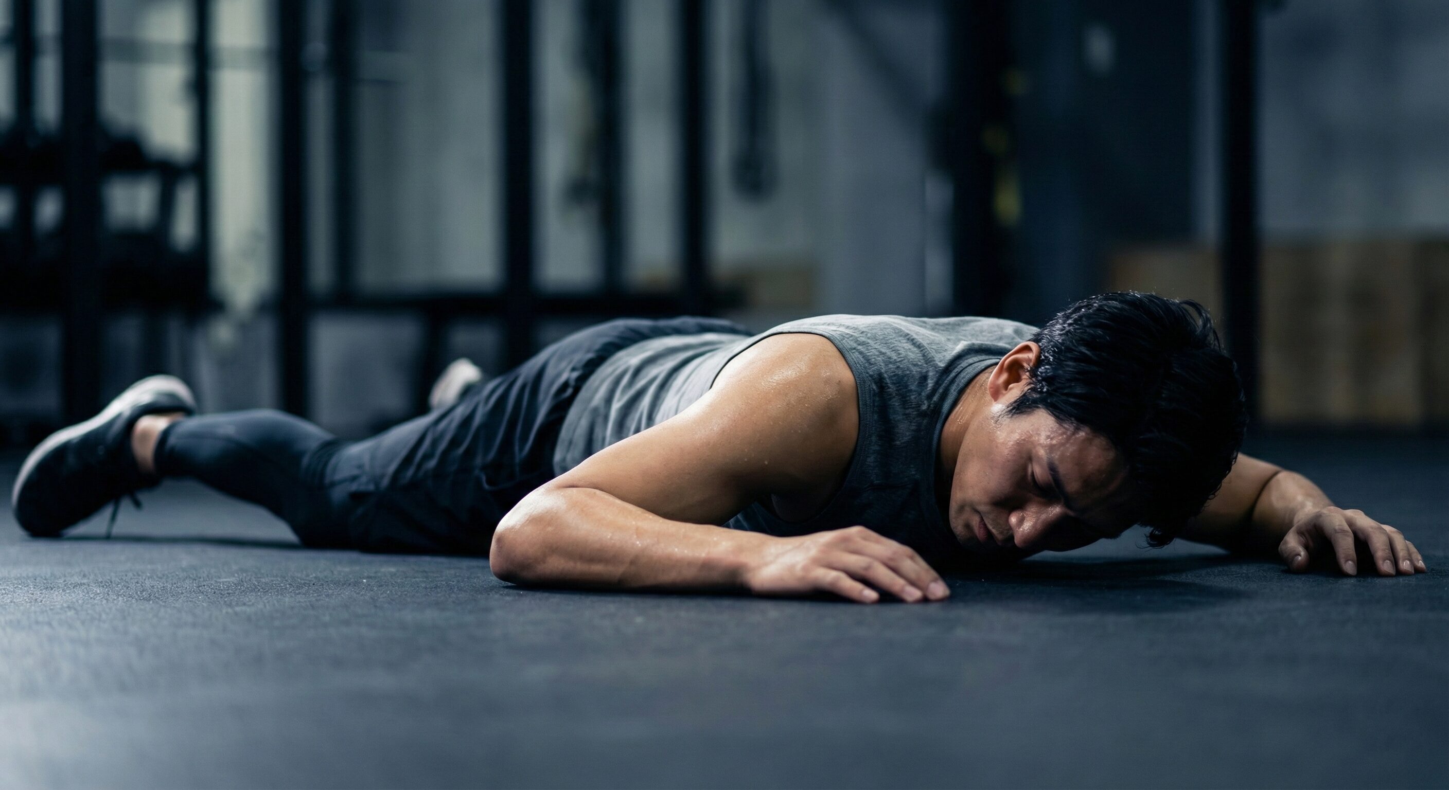 トレーニングのやりすぎで疲弊する男性